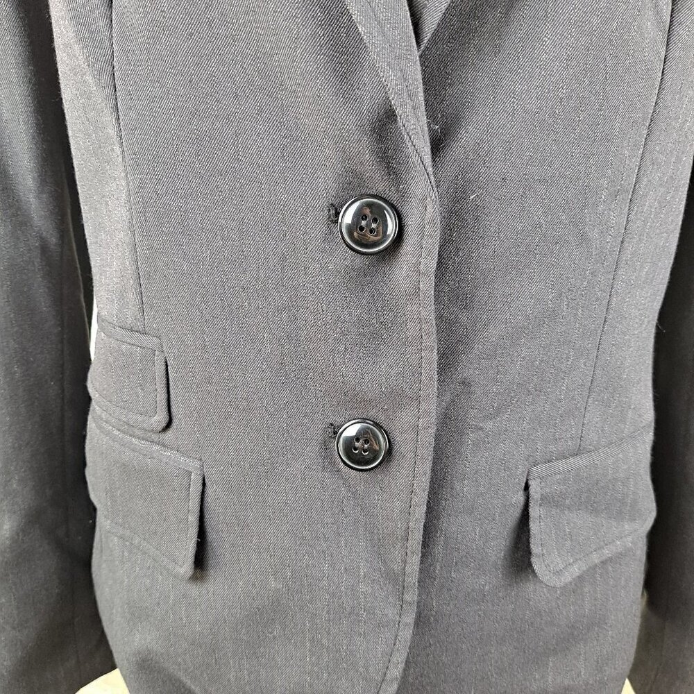 QMack Size 10 Charcoal Pinstripe 2 Button Blazer Long Sleeve Notched Lapels NWT - Picture 3 of 16